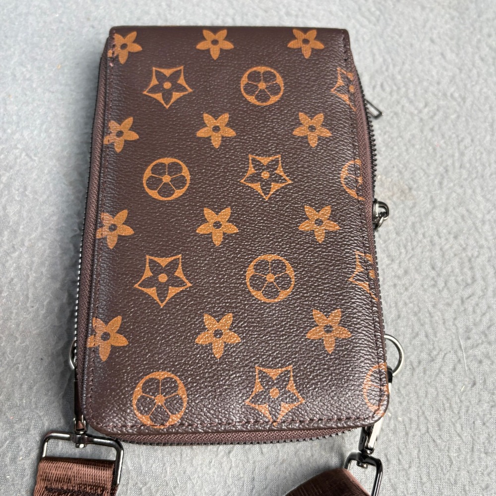 Brown Monogram Floral Crossbody Phone Bag Wallet with Adjustable Strap - Picture 9 of 10